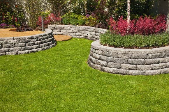 retaining walls protecting a garden completed by Mandurah Landscaping